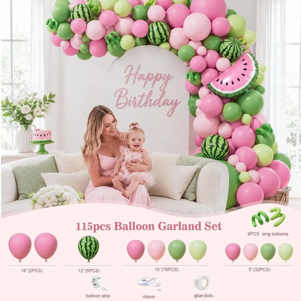 One In A Melon 1st Birthday Decorations Girl Watermelon Party Supplies Set Pink